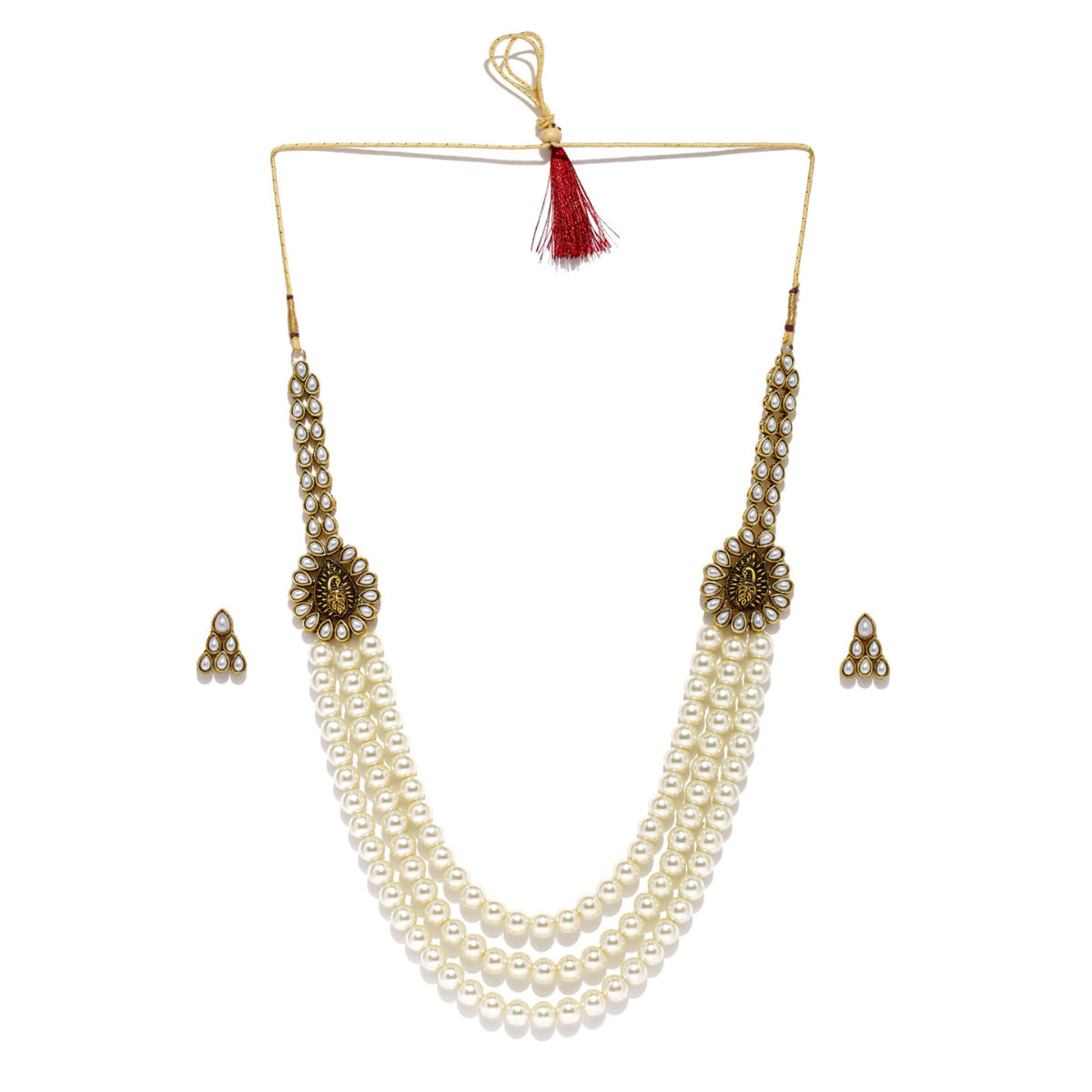 Zaveri Pearls Gold Tone Peacock Inspired Multistrand Pearls Necklace