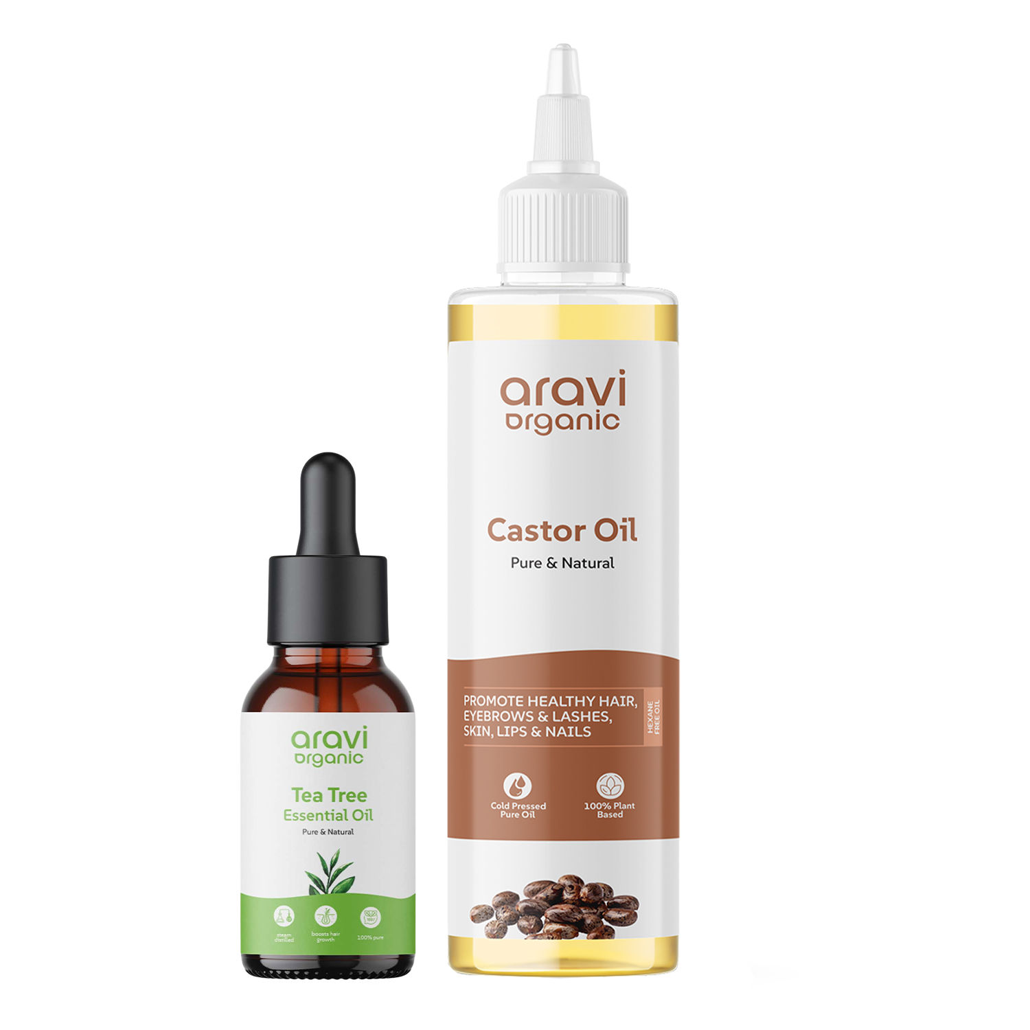 Aravi Organic Cold Pressed Castor Carrier Oil & Tea Tree Essential Oil Combo