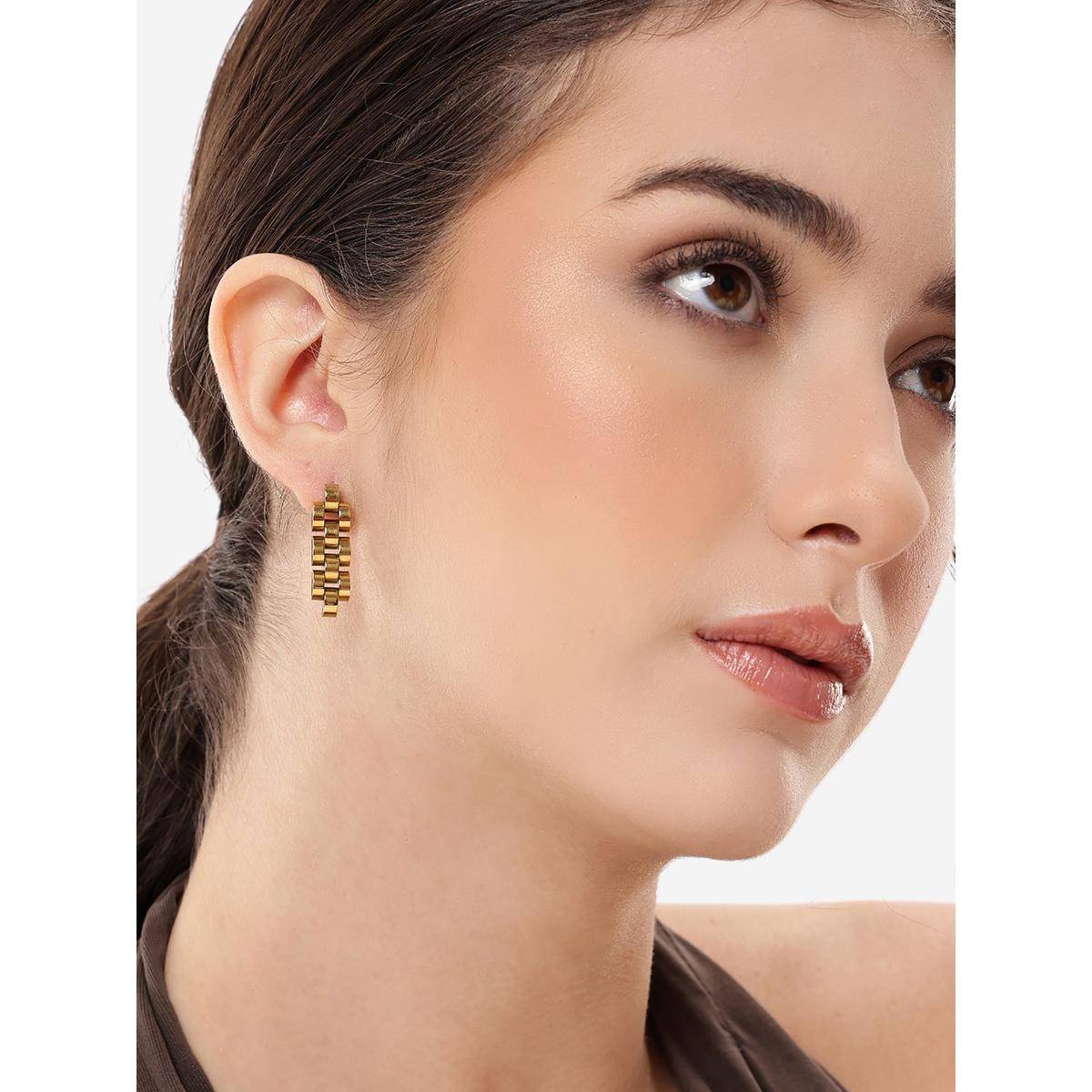 Carlton London 18Kt Gold Plated Stainless Steel Watch Link Drop Earrings
