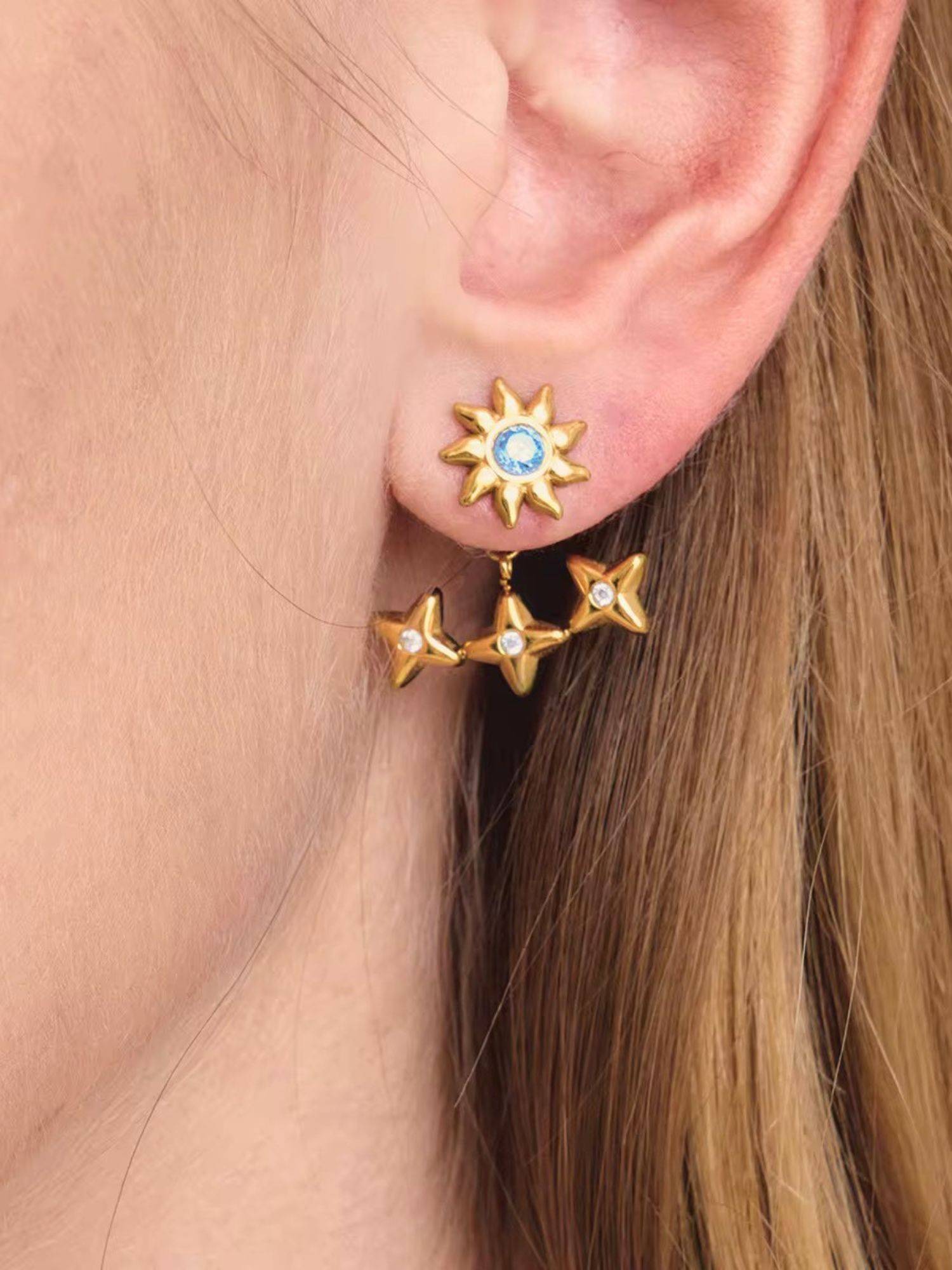 Inaya Accessories 18K Gold Plated Celestial Star Stud Pair of Earring, Astra