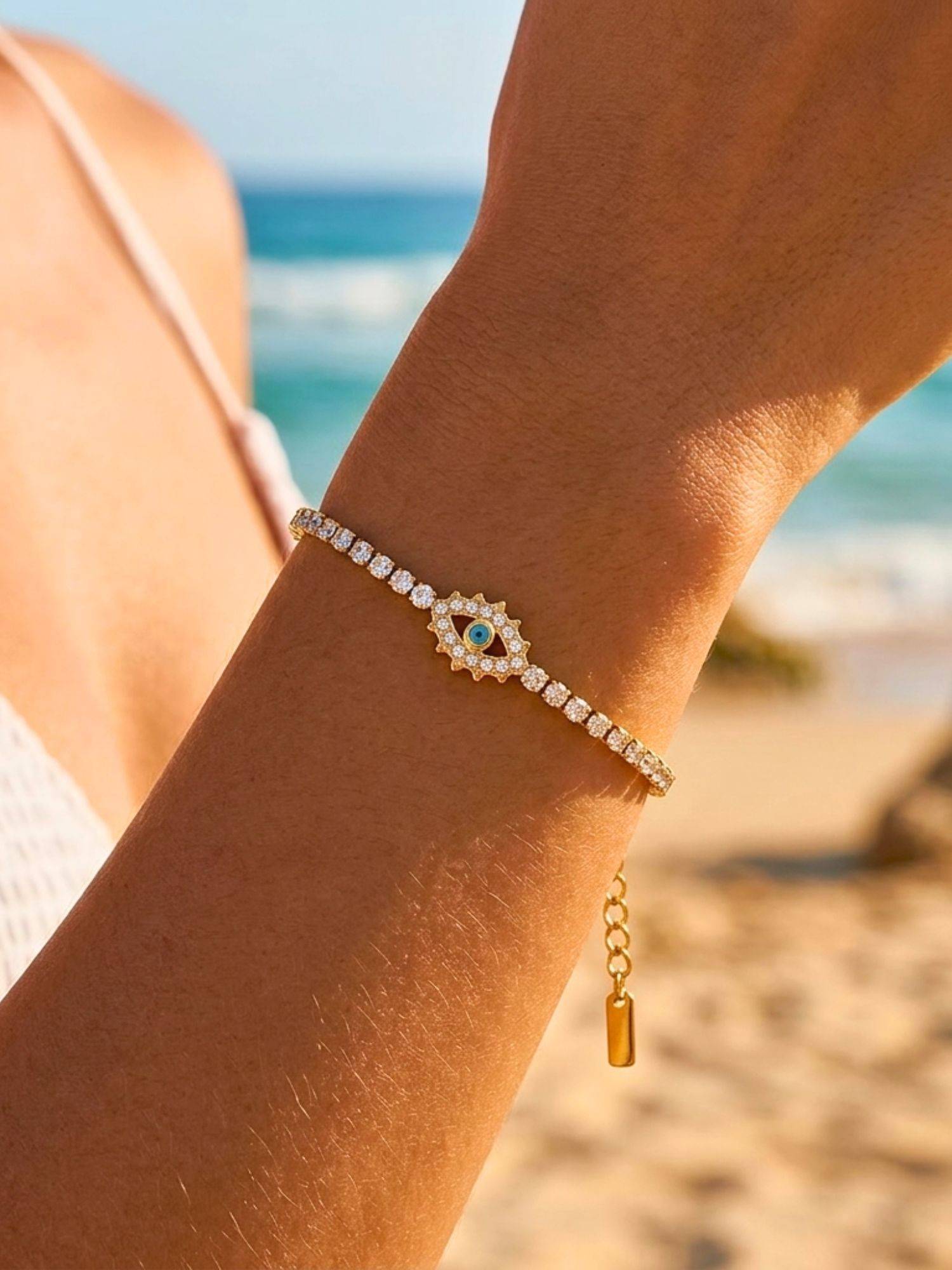 Inaya Accessories 18K Gold Plated Evil Eye Tennis Bracelet, Finn