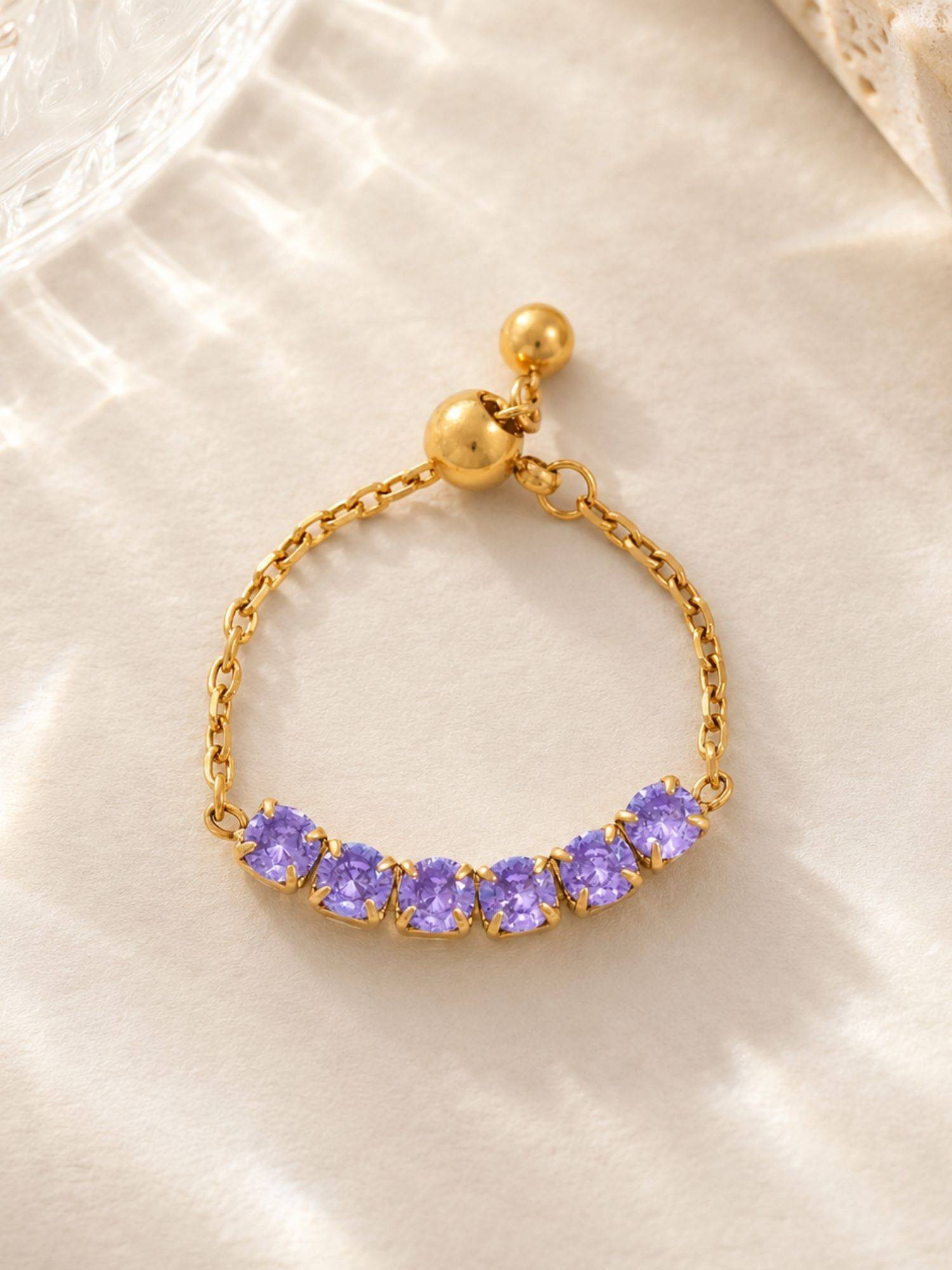 Inaya Accessories 18K Gold Plated Purple Gemstone Chain Ring, Trisha