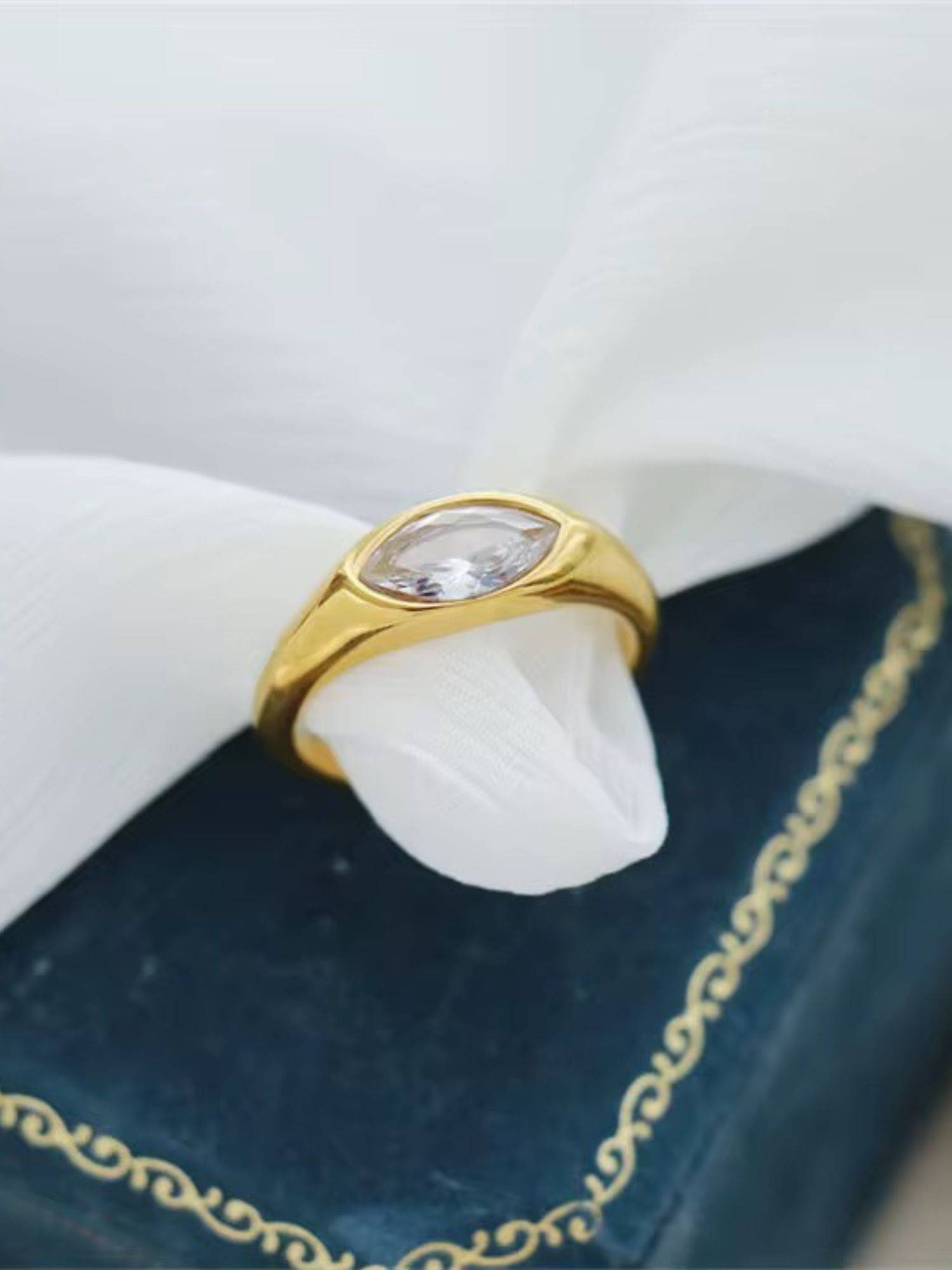 Inaya Accessories 18K Gold Plated Marquise Signet Ring, Zen