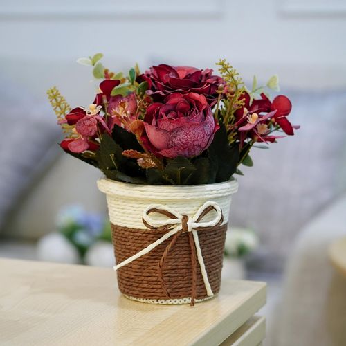 Buy Ekhasa Rose Flower Vase with Artificial Flowers Plant Small