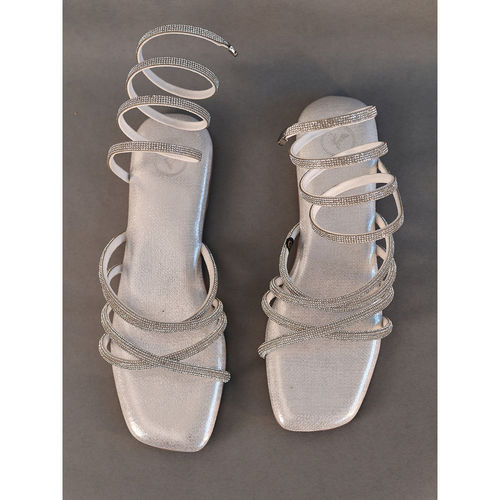 Buy Sana K Luxurious Footwear Silver Spring Flat Sandals Online
