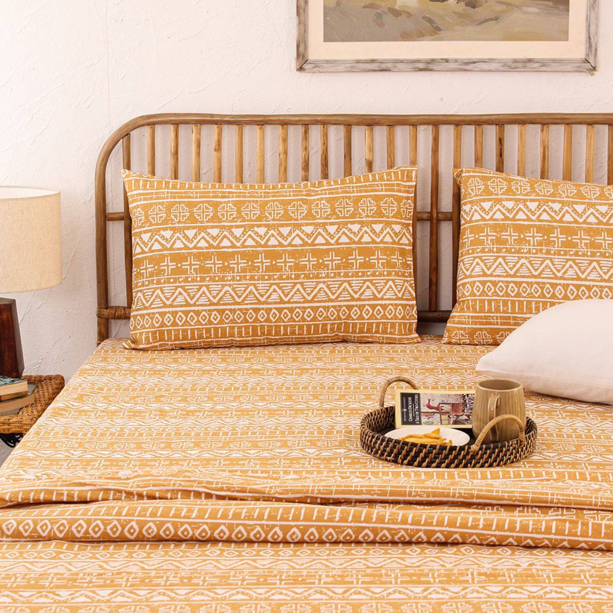 House This Kullu Patti Bedsheet Set Yellow (Double)