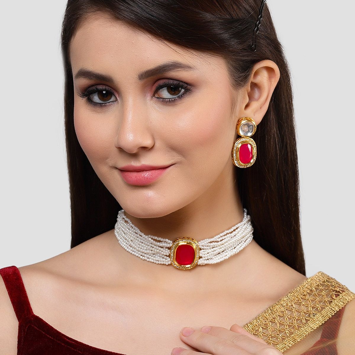Buy Priyaasi Red Necklace Set Online At Best Price @ Tata CLiQ