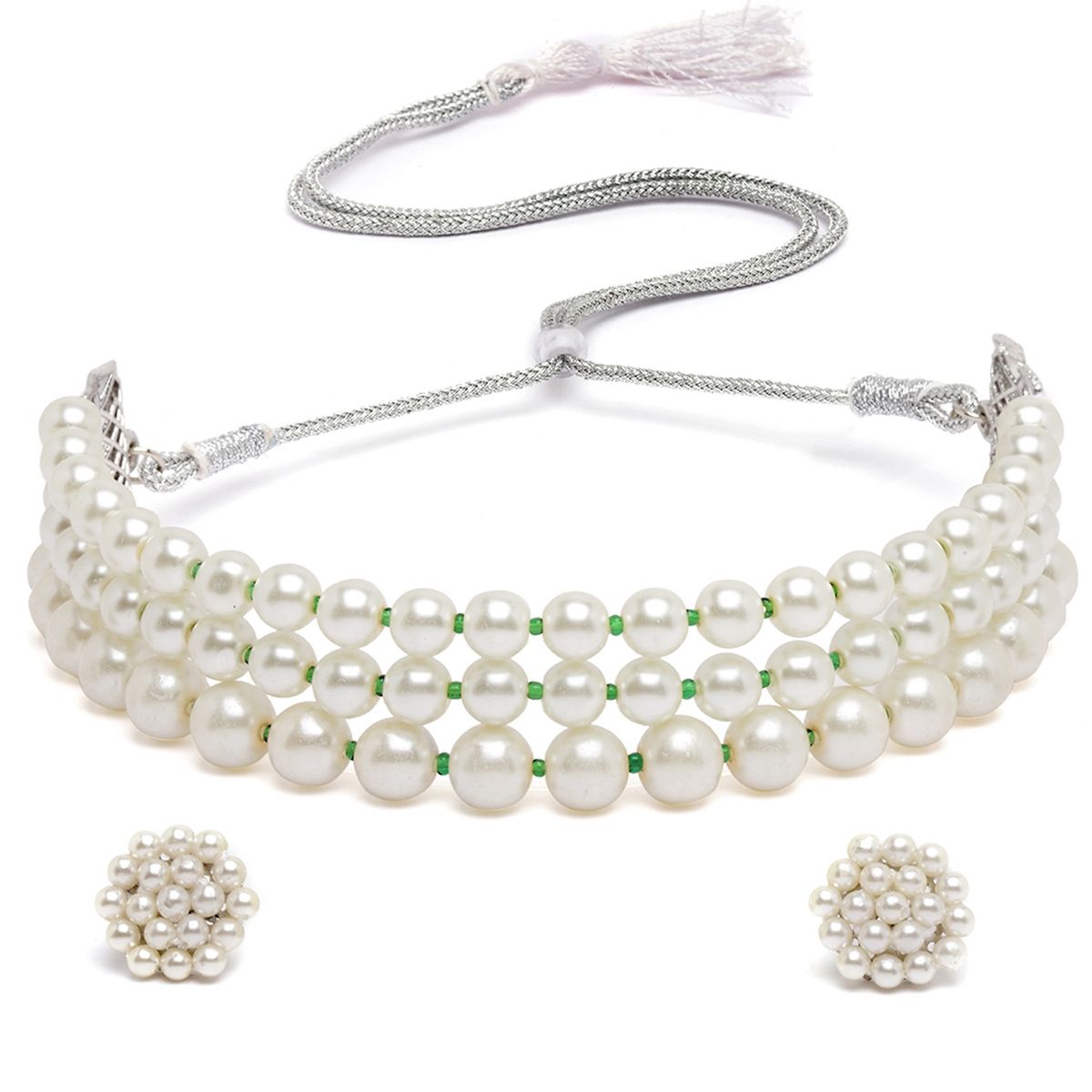 Buy Karatcart Gold Plated White Pearl Beaded Choker Necklace Set