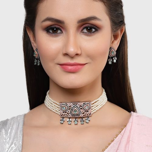 Buy Karatcart Rose Gold Plated Pearl Beaded Cubic Zirconia Choker