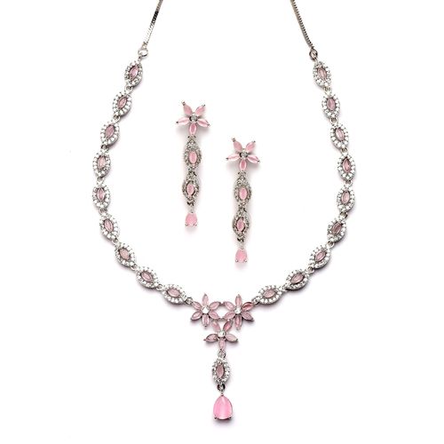 Light pink silver plated cz diamond Necklace set