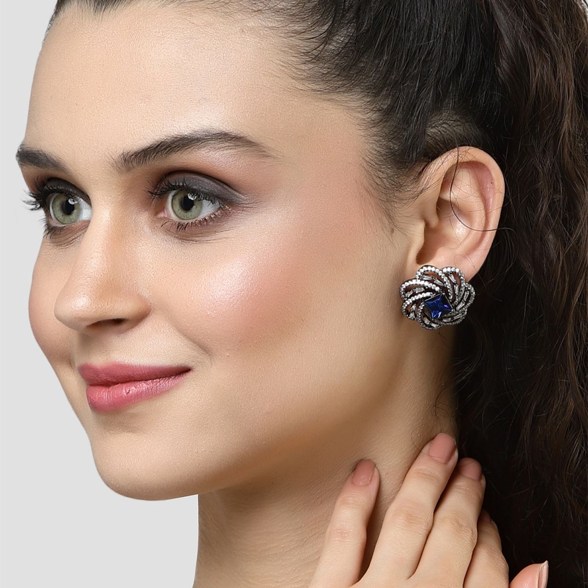 Black Stone Solitaire Silver Studs For Daily Casual Wear  Silver Palace