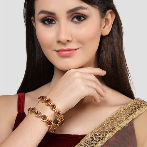 Buy Karatcart Gold Plated Red Crystal Studded Floral Rajwadi