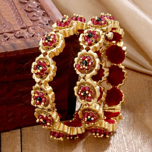 Buy Karatcart Gold Plated Red Crystal Studded Floral Rajwadi