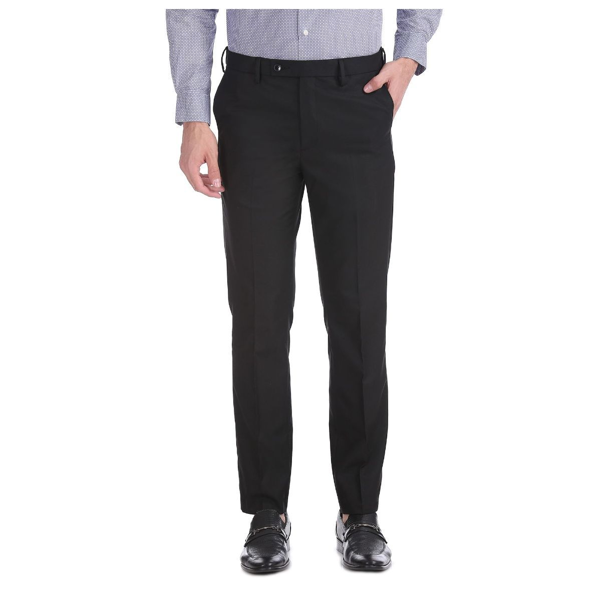 Buy ARROW Navy Mens Tapered Fit 4 Pocket Solid Formal Trousers  Shoppers  Stop