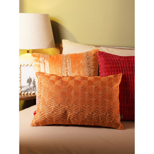 Buy Pure Home Living Orange Embroidered Rectangle Cushion Cover