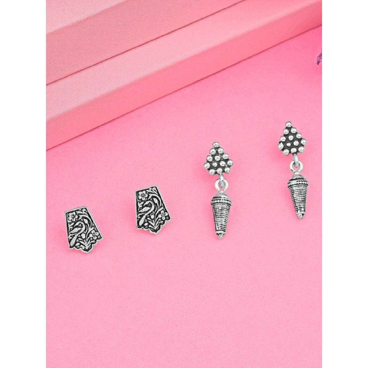 Estele Rhodium Plated Elegant Designer Oxidized Earrings Combo for Women
