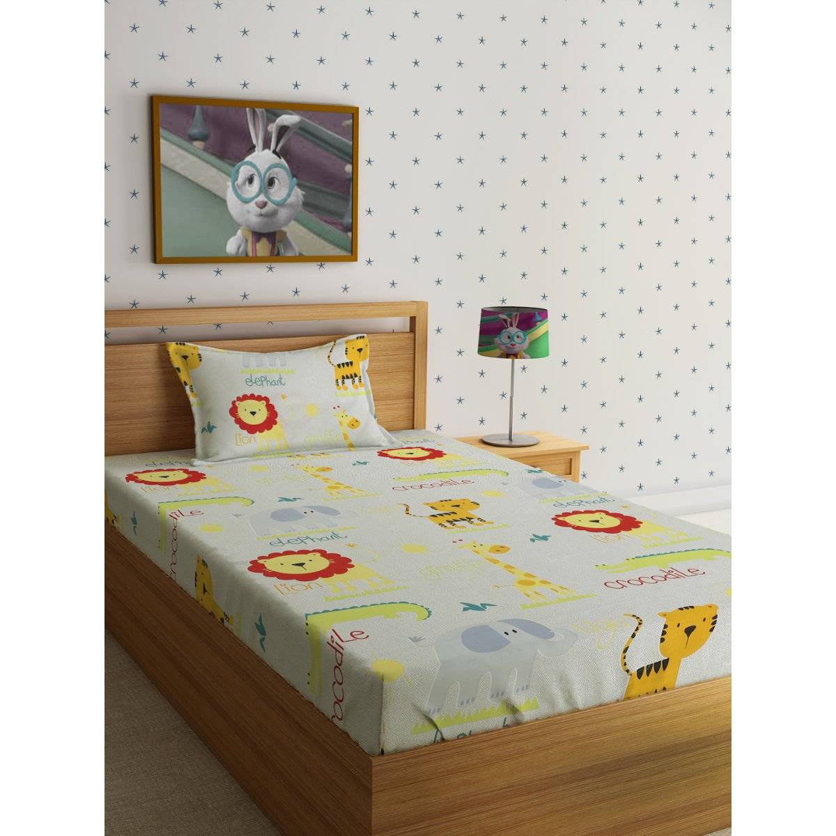 HOSTA HOMES Cartoon Characters 210 TC Single Bedsheet with 1 Pillow Covers