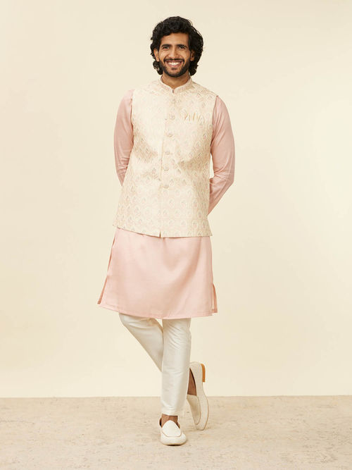Buy Manyavar Beige Art Silk Embroidery|Sequin Work Jackets for Men