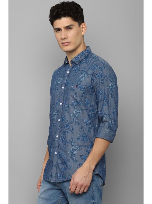 Louis Philippe Men Blue Super Slim Fit Print Full Sleeves Casual Shirt