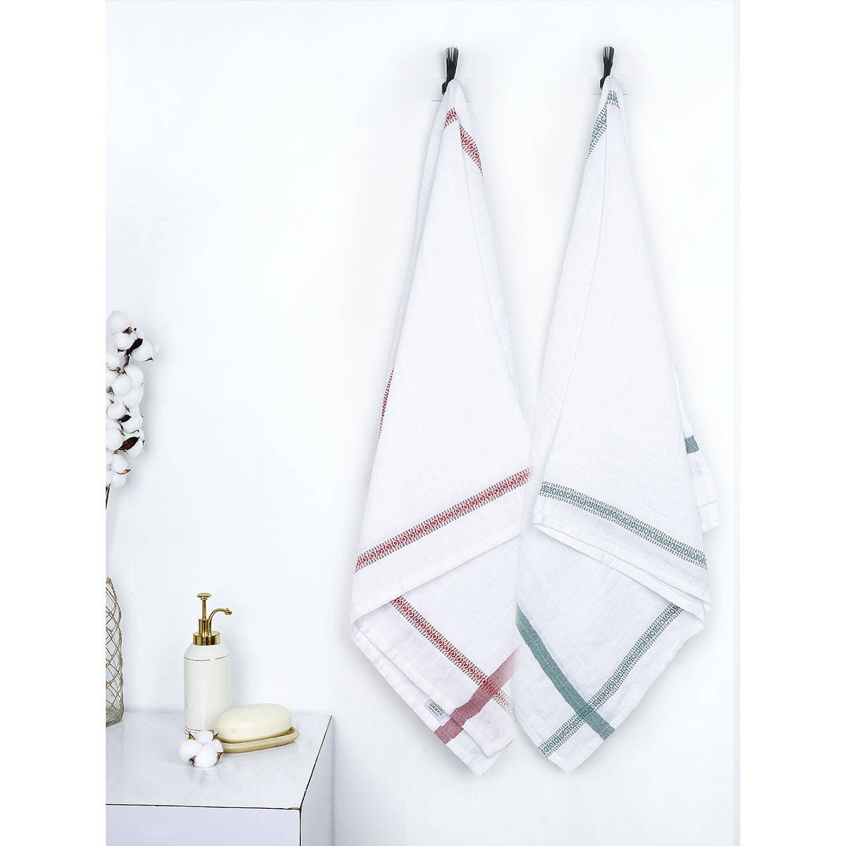 Doctor Towels The Bath Community Cotton Bath Towel Red & Green (Pack of 2)