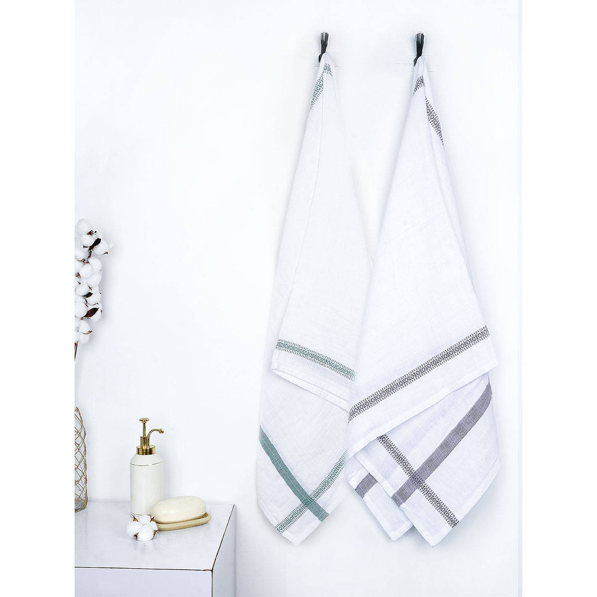 Doctor Towels The Bath Community Cotton Bath Towel Green & Grey (Pack of 2)