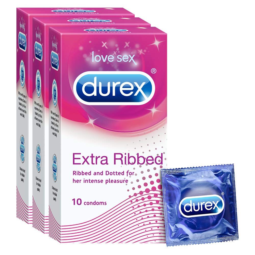 Durex Ribbed Condoms - Extra Ribbed - 10 Units(Pack Of 3)
