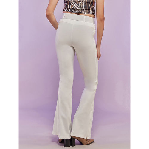 Buy MIXT by Nykaa Fashion White Solid High Waist Belted Fit And Flare Pants  (Set of 2) Online