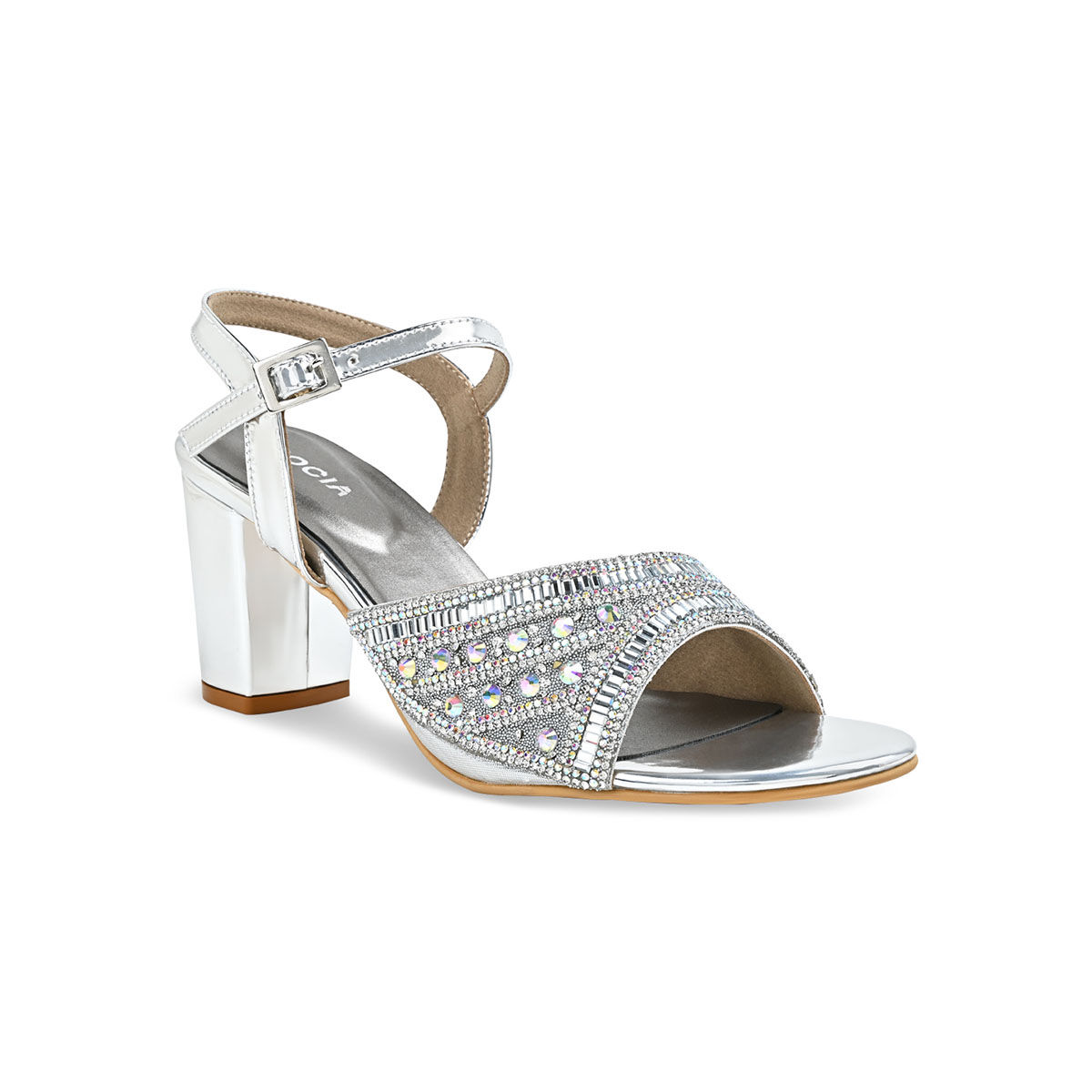 Buy ROCIA Silver Women Diamond Embellished Block Heels Online