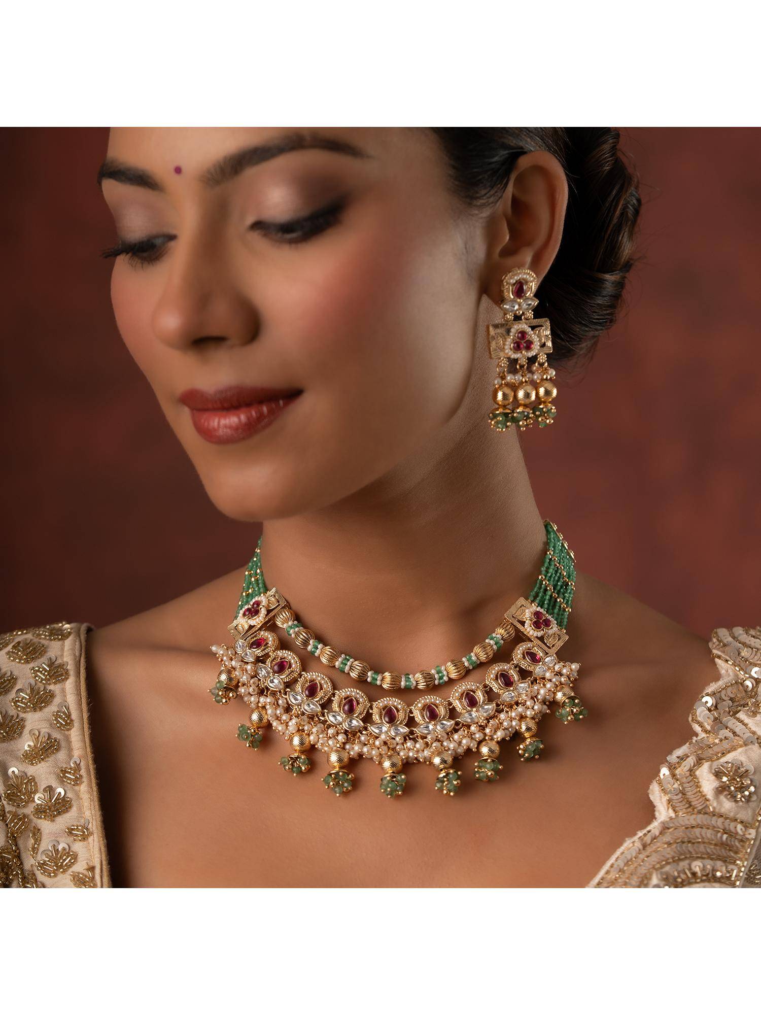 Voylla Gold Elegance Royal Heritage Necklace Set