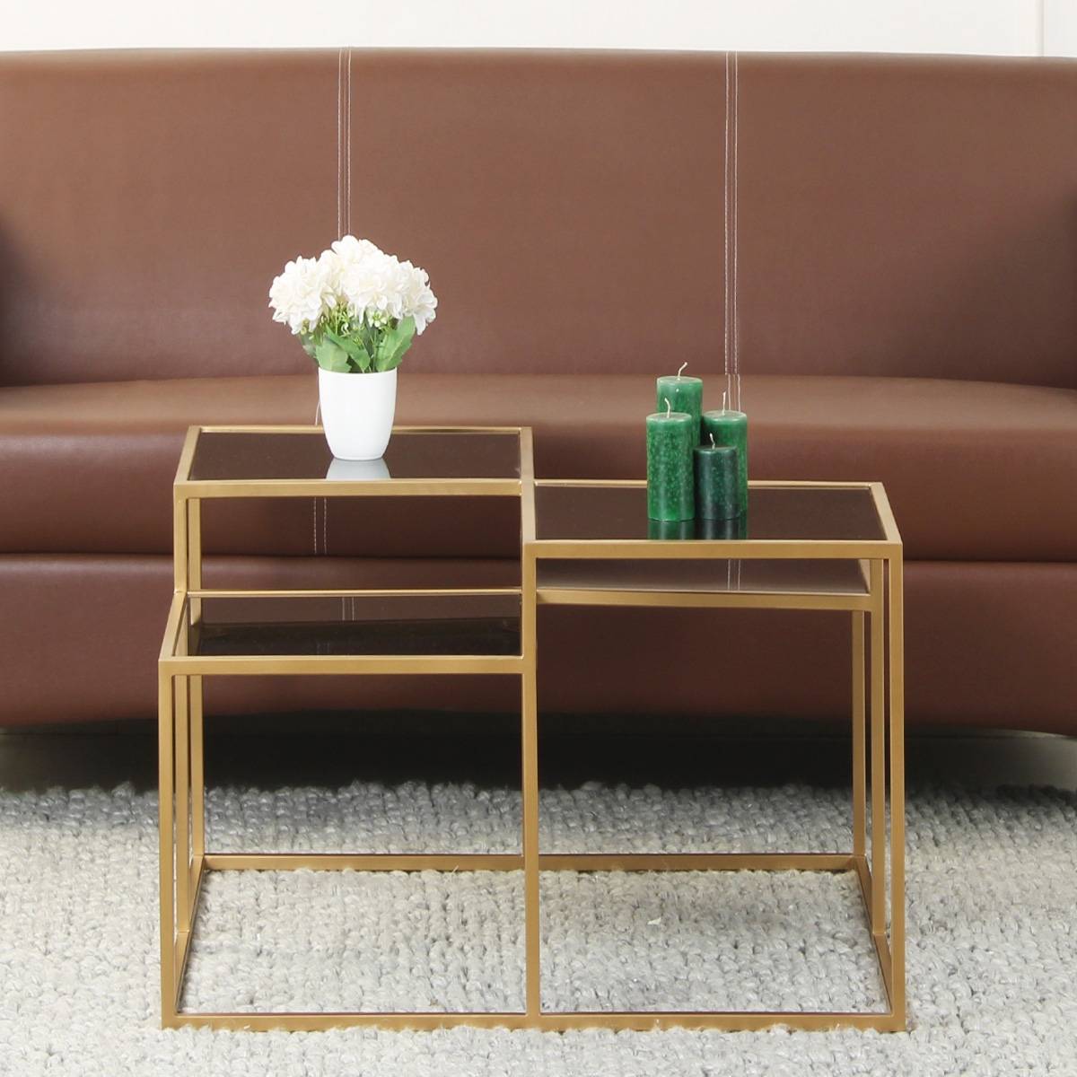 Claymint Valentino Black Glass Bunching Coffee Table in Dark Gold Finish