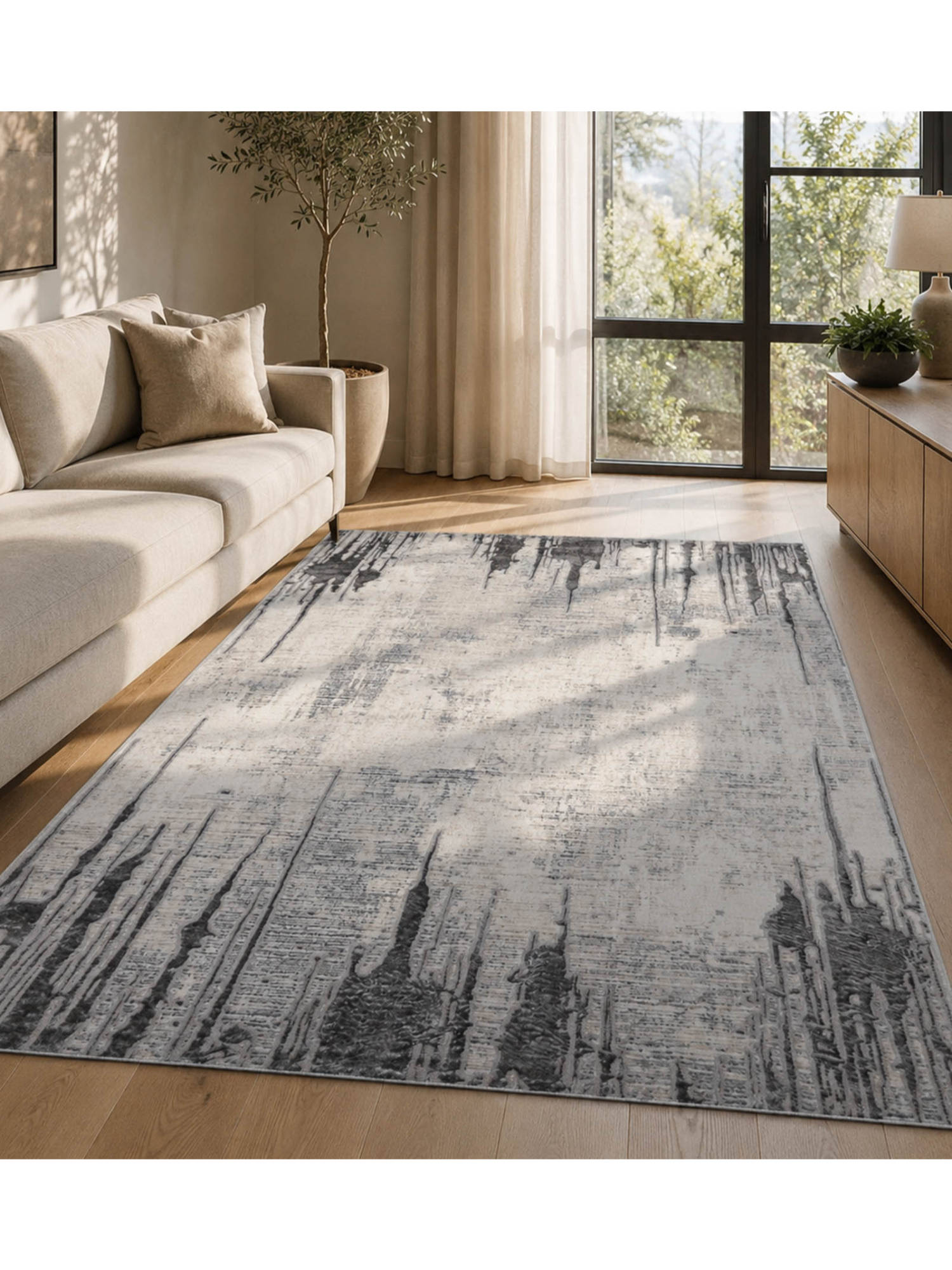 OBSESSIONS Polypropylene With Jute Backing Antistatic Carpet For Living Room,Bedroom,Grey (6x9 feet)