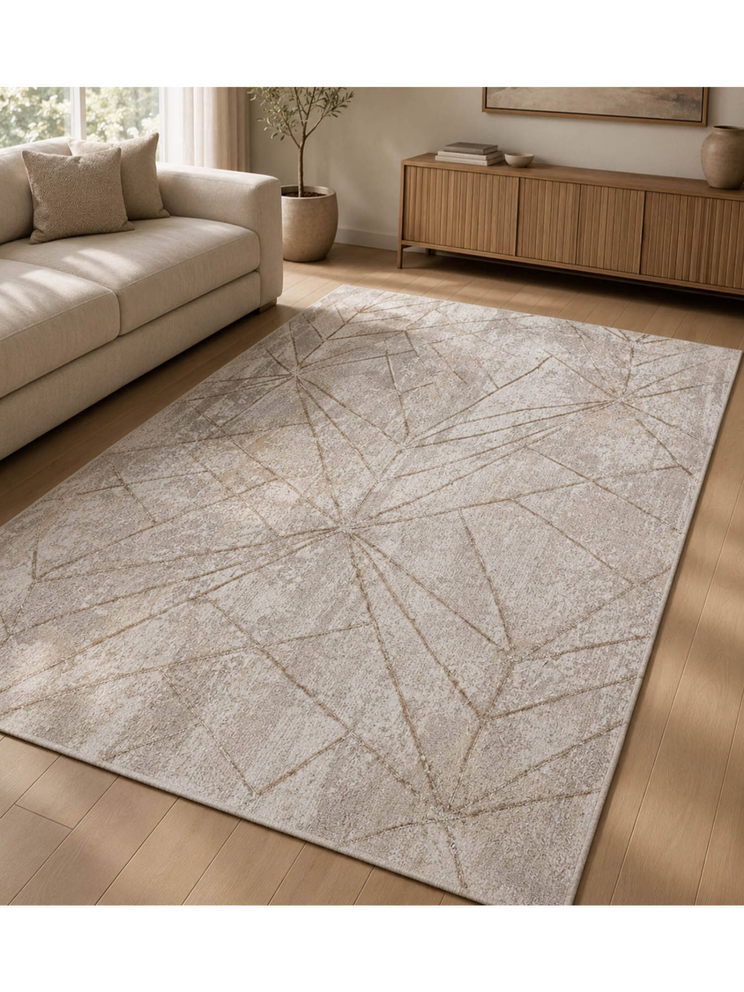OBSESSIONS Polypropylene With Jute Backing Antistatic Carpet For Living Room,Bedroom,Cream & Brown
