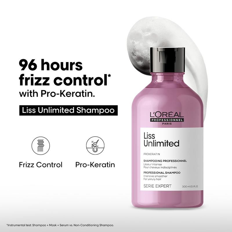 L'Oréal Professionnel Liss Unlimited Shampoo, Upto 96 hours of frizz control, With Pro-Keratin