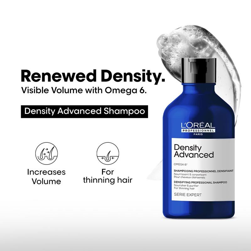 L’Oréal Professionnel Density Advanced Shampoo for Thinning Hair, Increases Volume, Omega 6 Complex