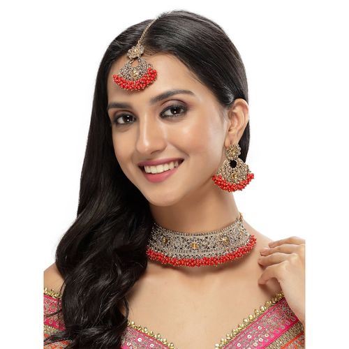 Buy Sukkhi Gold Plated Red Kundan Beads Floral Choker Necklace