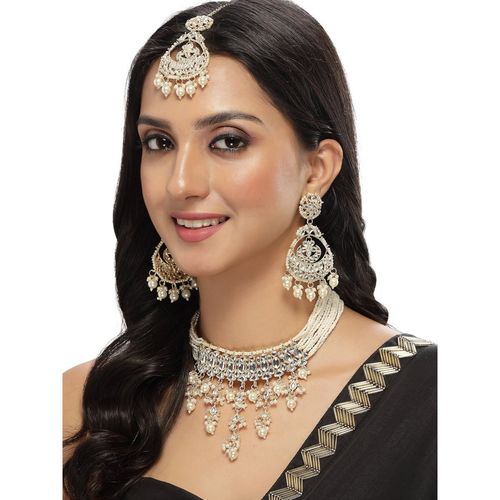 Buy Sukkhi Gold Plated White Kundan Beads Choker Necklace with
