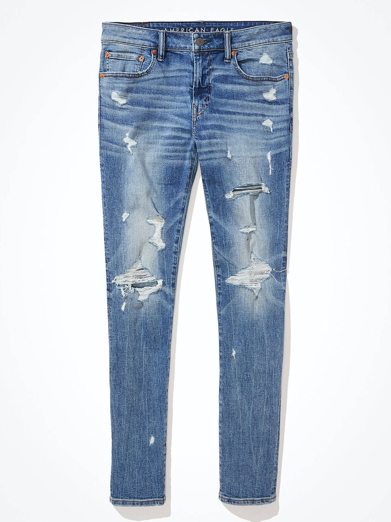 Buy American Eagle Men Blue Air Flex+ Clean Tech Ripped Skinny Fit ...