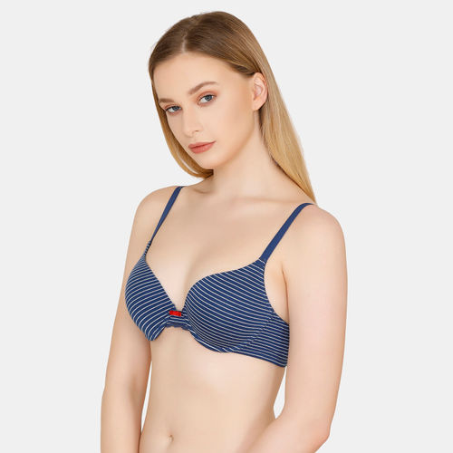 Buy Zivame Stripped Padded Wired Push Up Bra - Navy Online