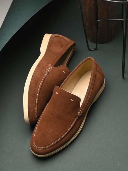 CARLO ROMANO Dark Tan Color Suede Leather Moccasin Loafer Shoes For Men