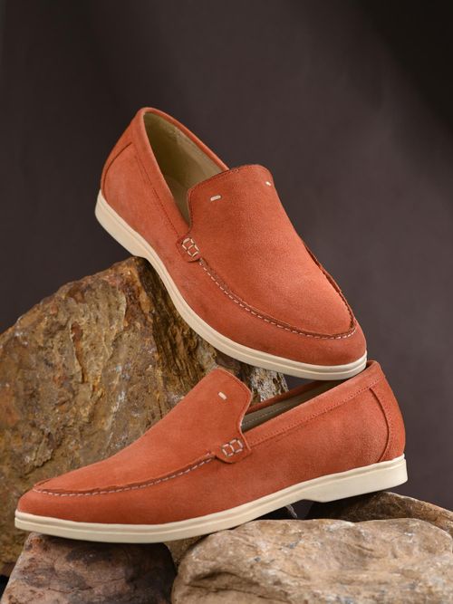 CARLO ROMANO Orange Color Suede Leather Moccasin Loafer Shoes For Men