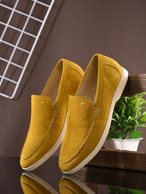 CARLO ROMANO Yellow Color Suede Leather Moccasin Loafer Shoes For Men