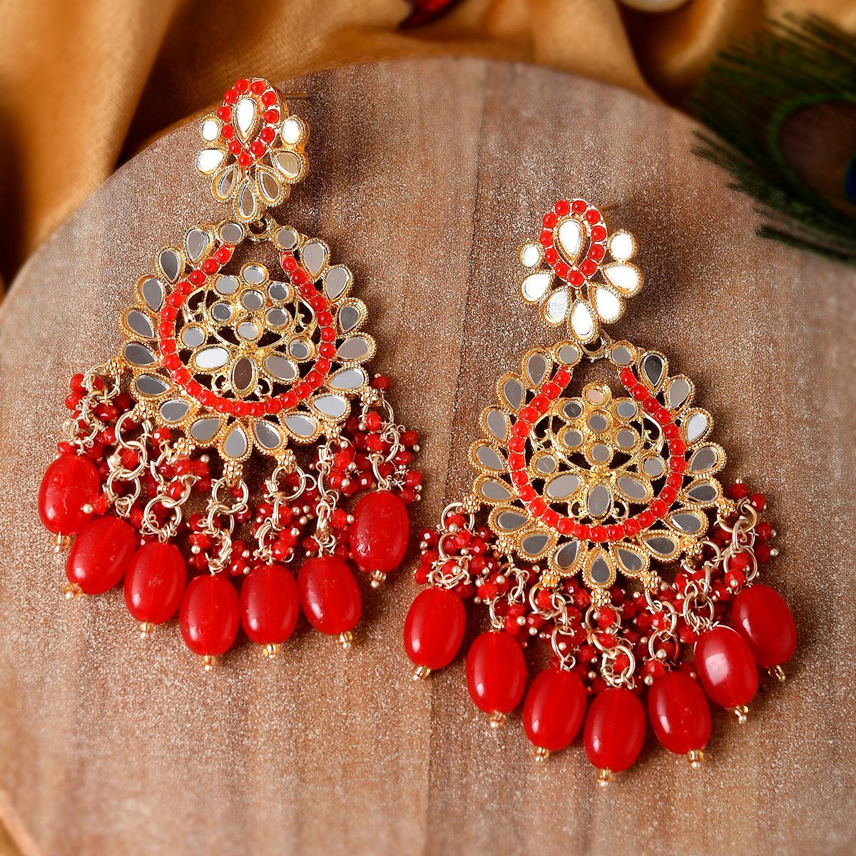 Gold Necklace And Earrings Jewelry With Red Bridal Wedding Dress In  Background Luxury Necklace Indian Traditional Jewellery Necklace Royal  Indian Wedding Concept Stock Photo  Download Image Now  iStock
