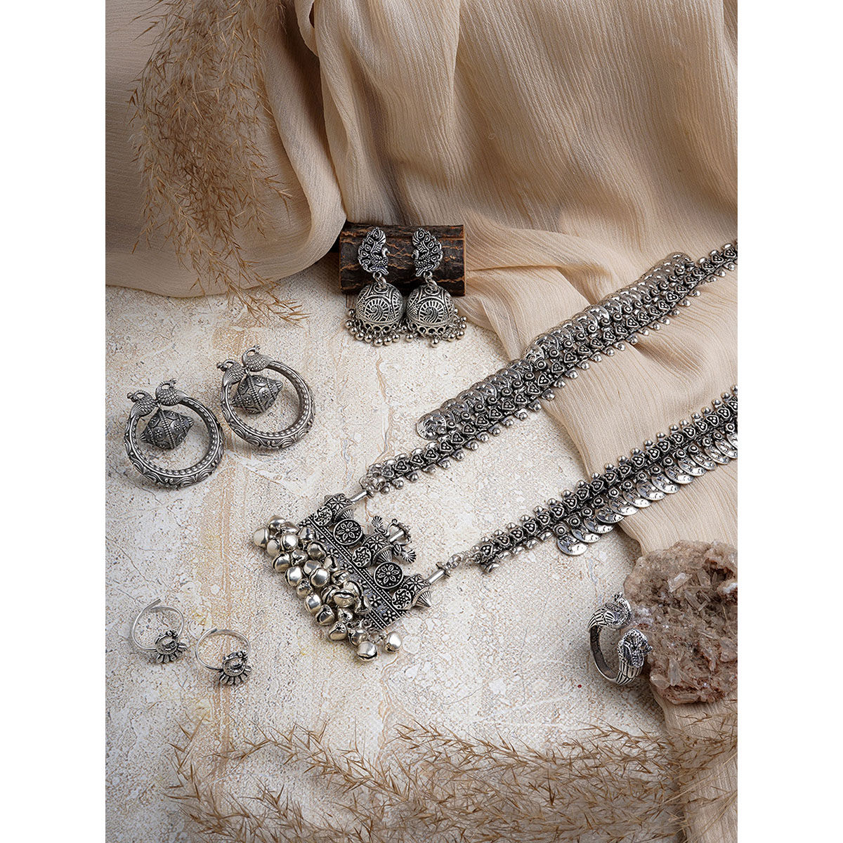 Buy Teejh Anaavi Silver Oxidised Jewellery Gift Set Online