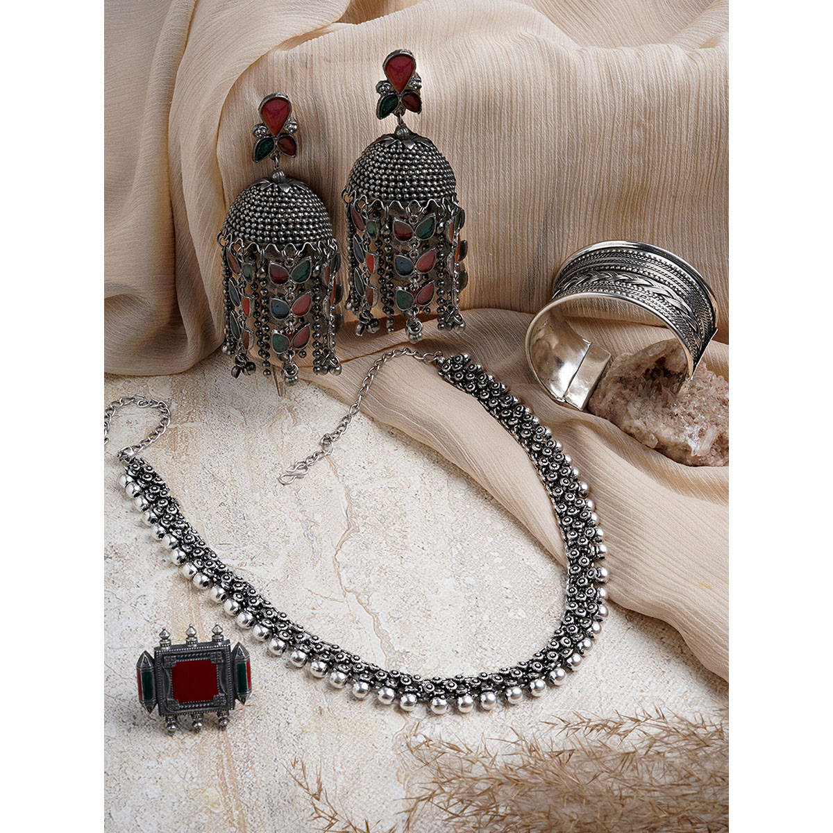 Teejh Kyra Multi-Colour Silver Oxidised Jewellery Gift Set