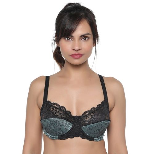 Cotton Detail Lace Cup Bra Green