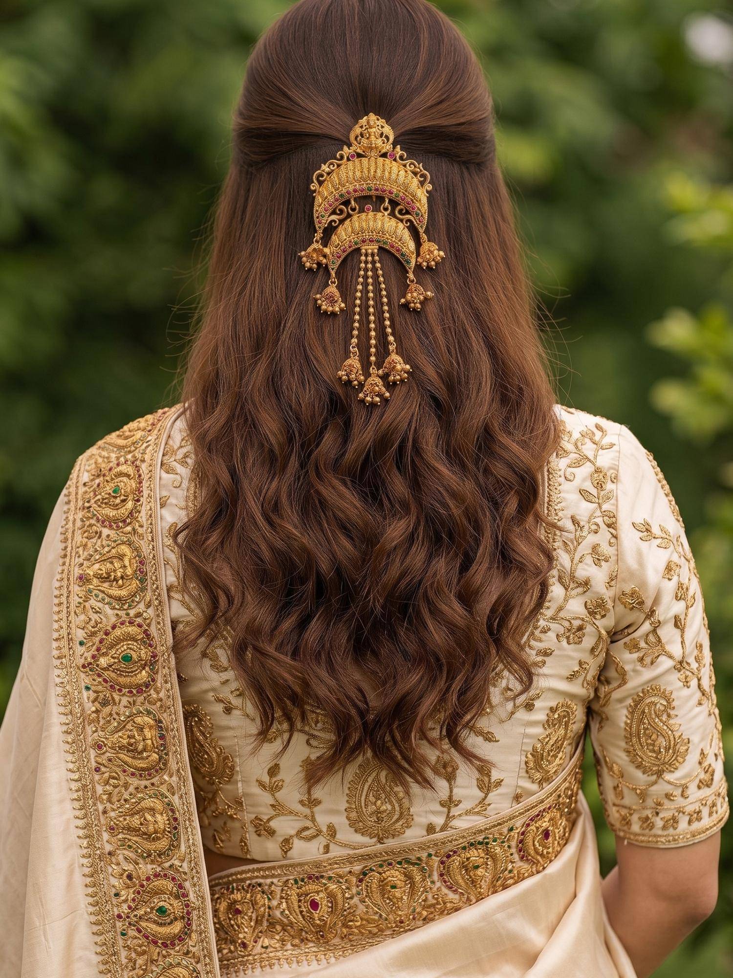Niscka Ethnic Gold Plated Laxmi Design Juda Pin with Ruby Stones Hair Bun Accessory