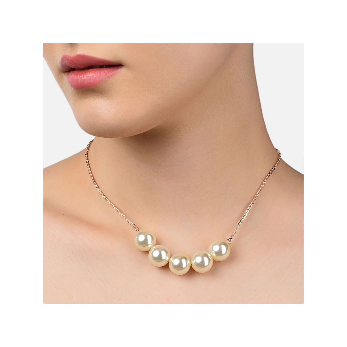 Zaveri Pearls Rose Gold Contemporary Pearls Necklace-ZPFK11055