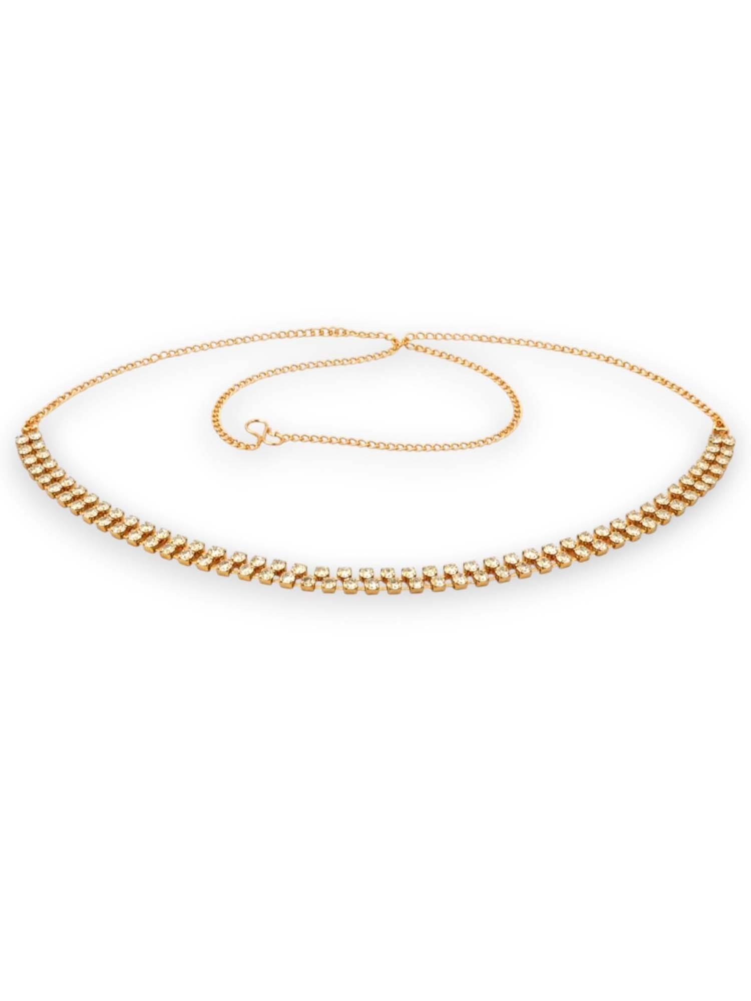 Accessher 2 Line Stone White Brass Waist Hoop Waistbelt/Kamarband for Women