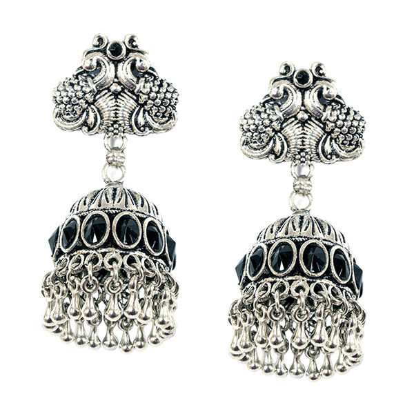 Ayesha Metallic Silver Antique Vintage Peacock Jhumka Earring Stud With ...