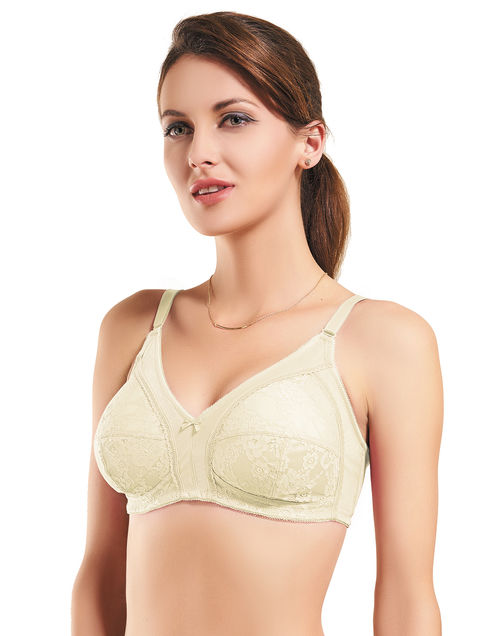 Buy Amante Lace Magic Non-Padded Non-Wired High Coverage Bra - Off